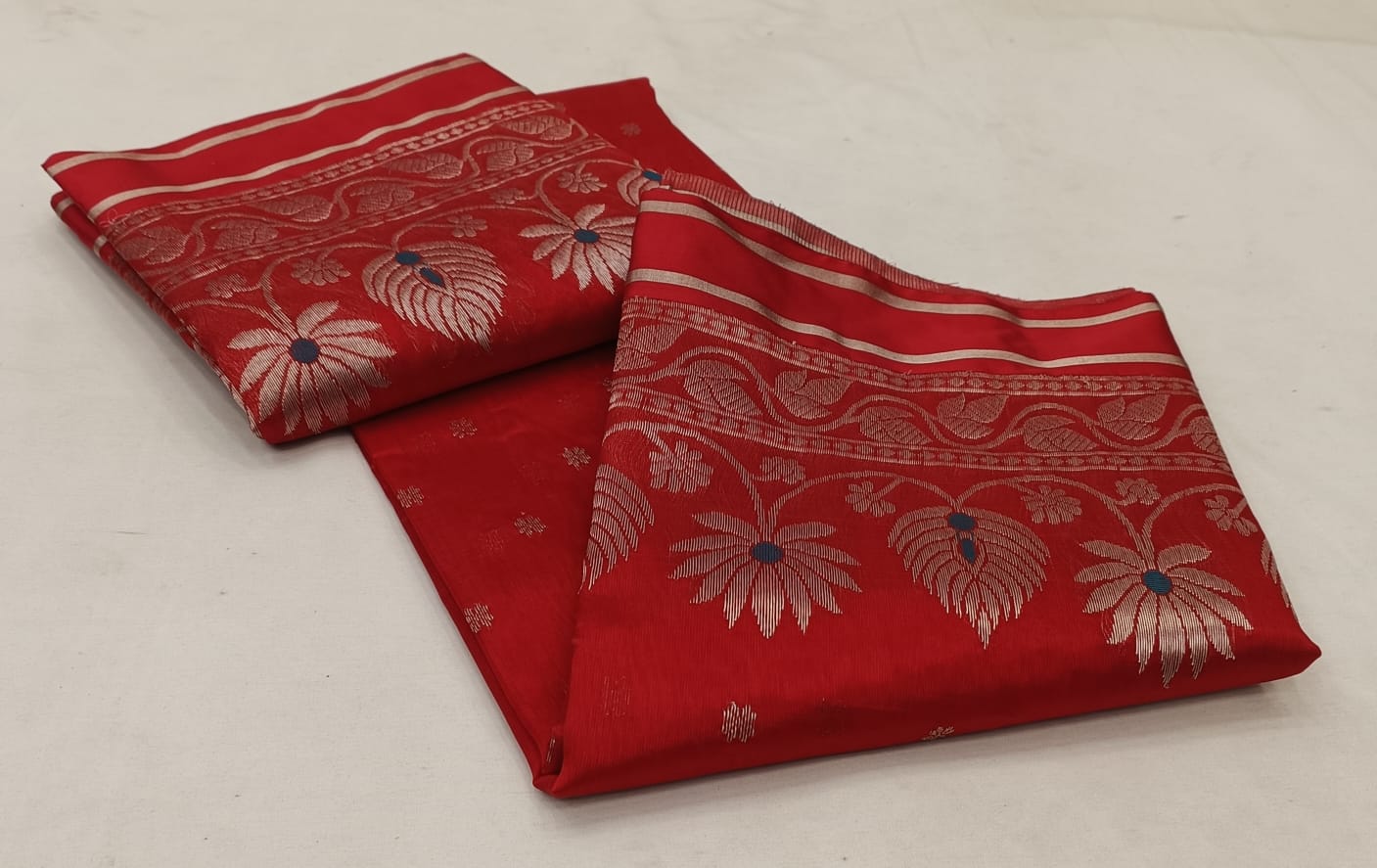 Rustic Red Chanderi Handloom Pattu Silk Meenakari Saree