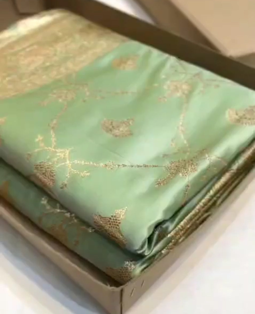 Pastel Green Banarasi Satin Katan Silk Saree