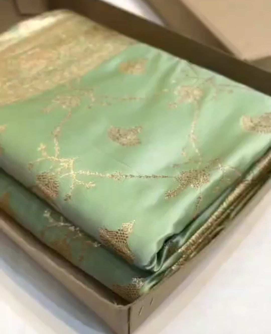 Pastel Green Banarasi Satin Katan Silk Saree