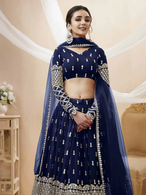Navy Blue Lehenga Choli with Sequins & Zari Work
