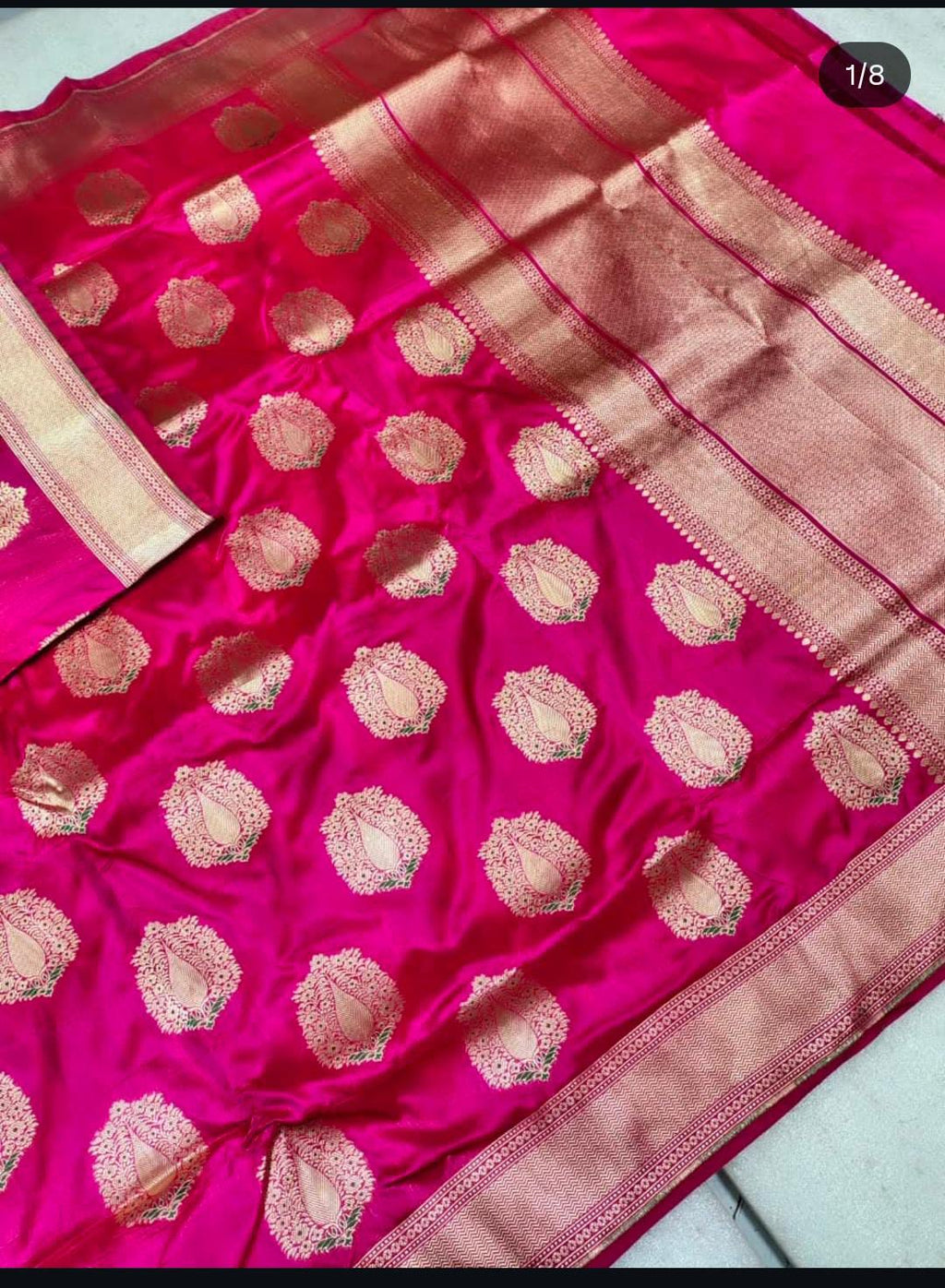 Mørk Pink Banarasi Håndvæv Katan Silk Meenakari Saree