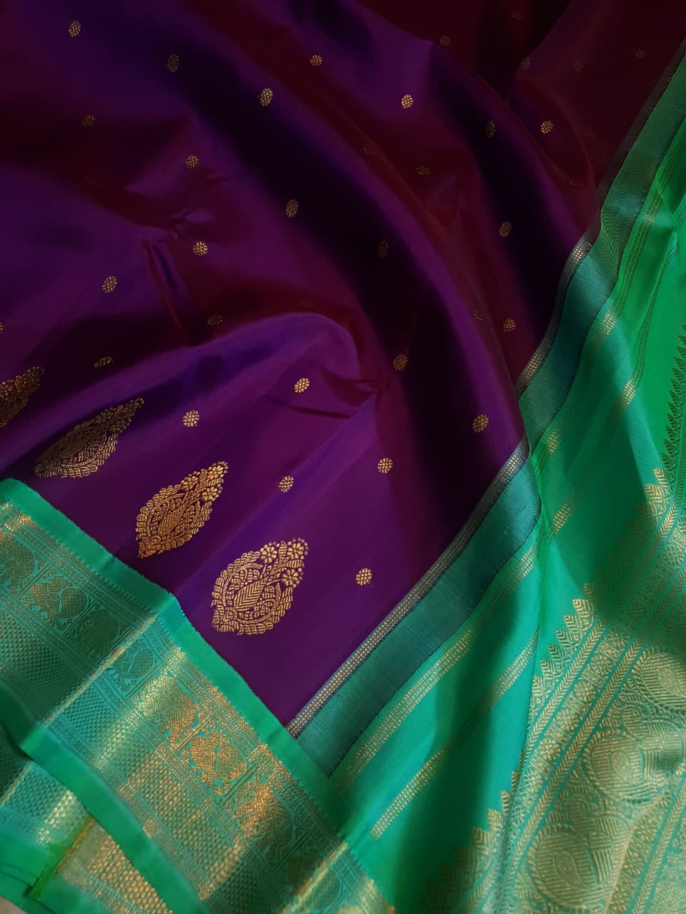 Purple Kanchipuram Handloom 4G Pure Gold Pattu Silk Saree