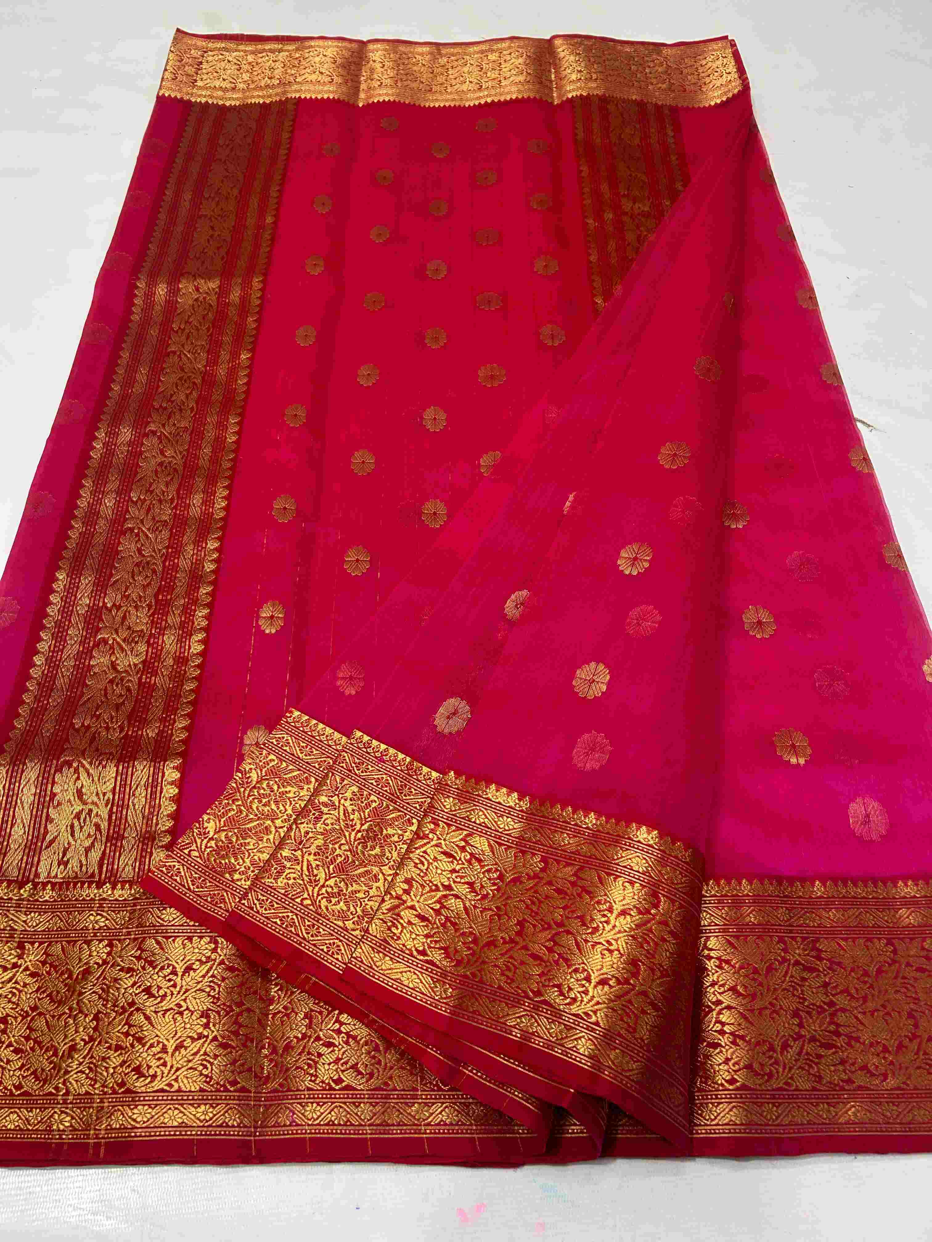 Dark Pink Chanderi Handloom Katan Silk Saree