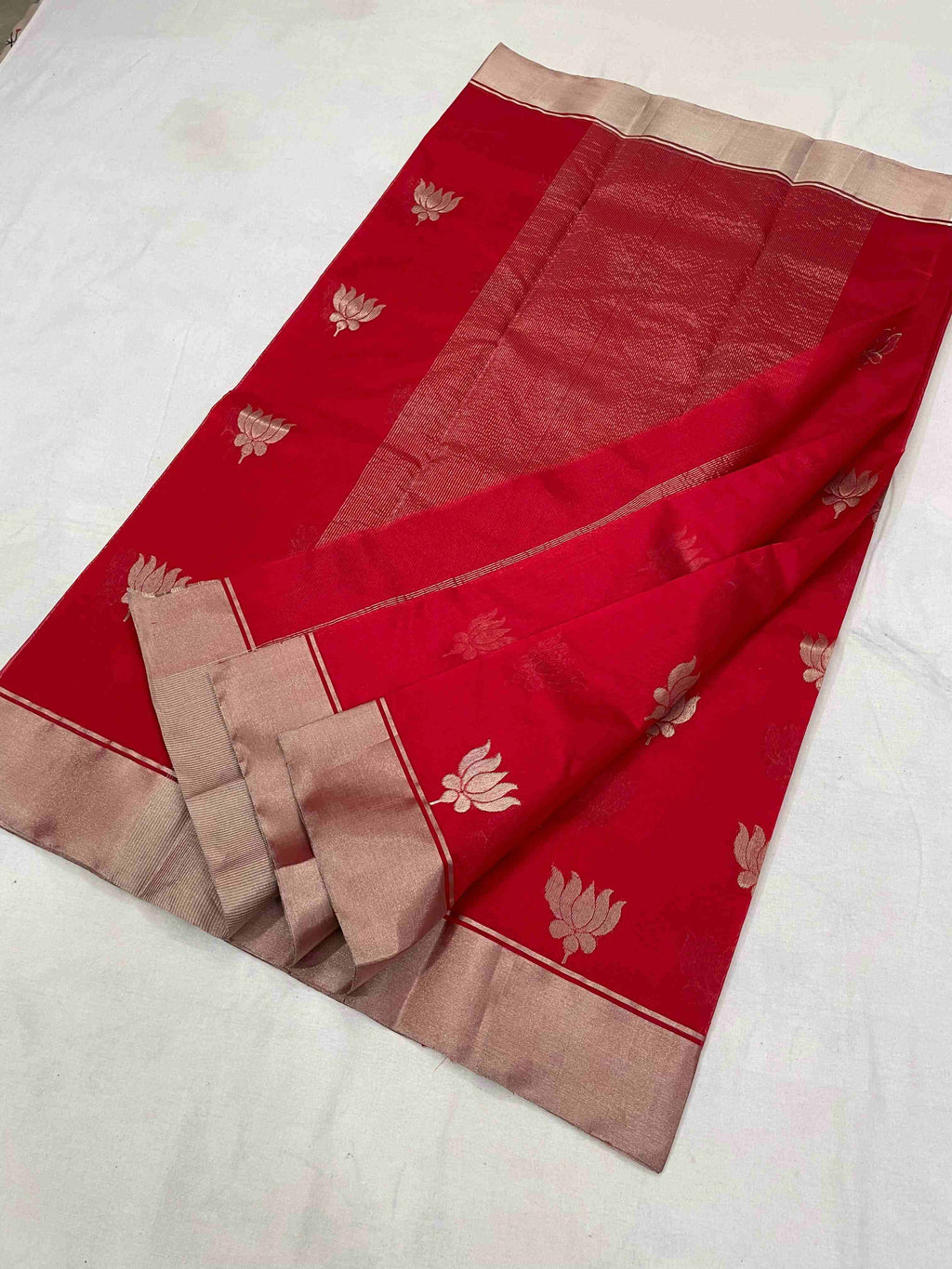 Red Chanderi Handloom Pattu Silk Saree