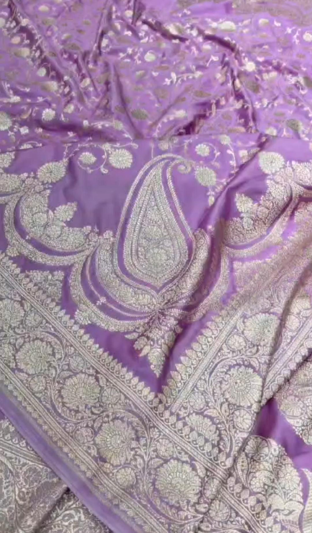 Purple Banarasi Mashru Soft Silk Jangla Saree