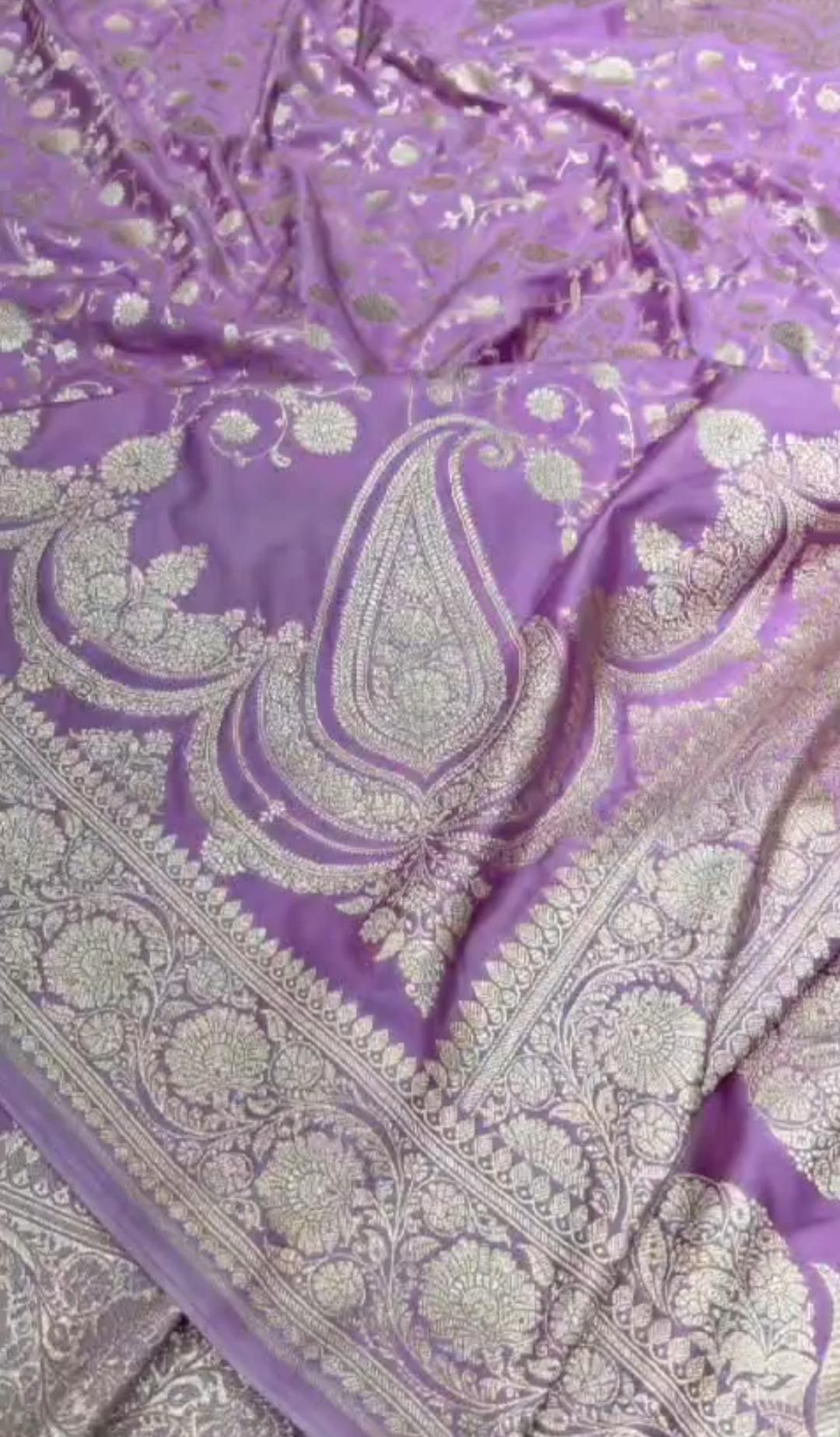Purple Banarasi Mashru Soft Silk Jangla Saree