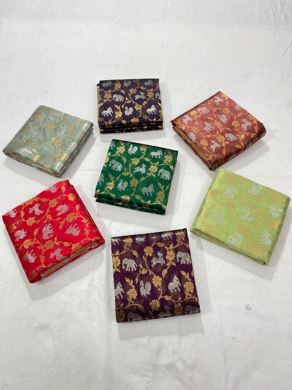 Grøn Chanderi Håndvæv Pattu Silk Shikargah Håndværk Saree