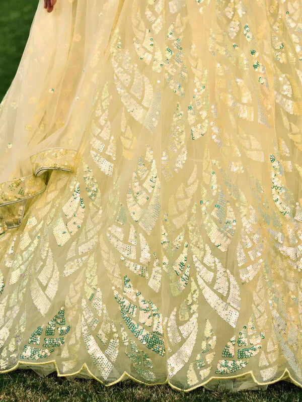 Yellow Soft Net Lehenga with Sequins & Thread Work