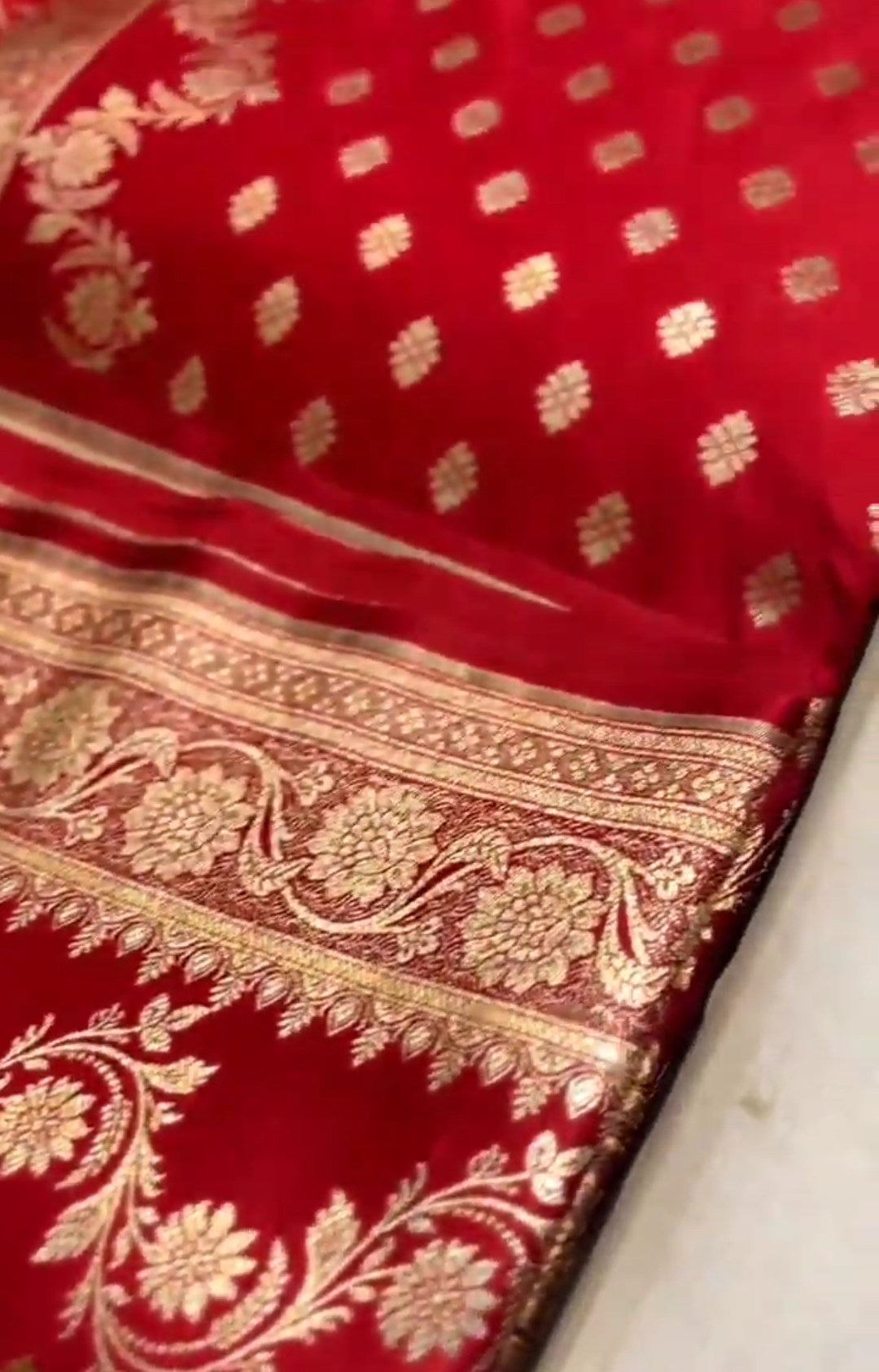 Red Banarasi Satin Katan Silk Saree