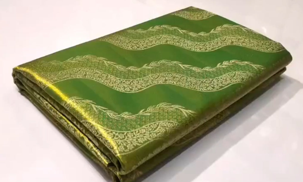 Green Kanchipuram Handloom Tissue Brocade Silk Meenakari Saree