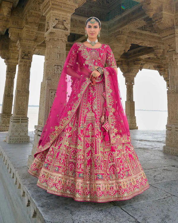 Designer Pink Wedding Lehenga with Dual Dupatta
