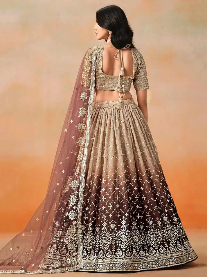 Beige-Brown Gradient Georgette Lehenga with Zari & Sequins