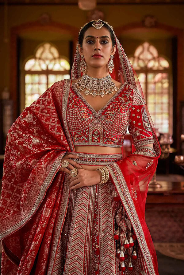 Red Bridal Silk Lehenga with Heavy Embroidery Work