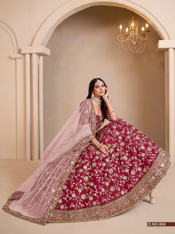 Elegant Red Designer Art Silk Lehenga for Weddings