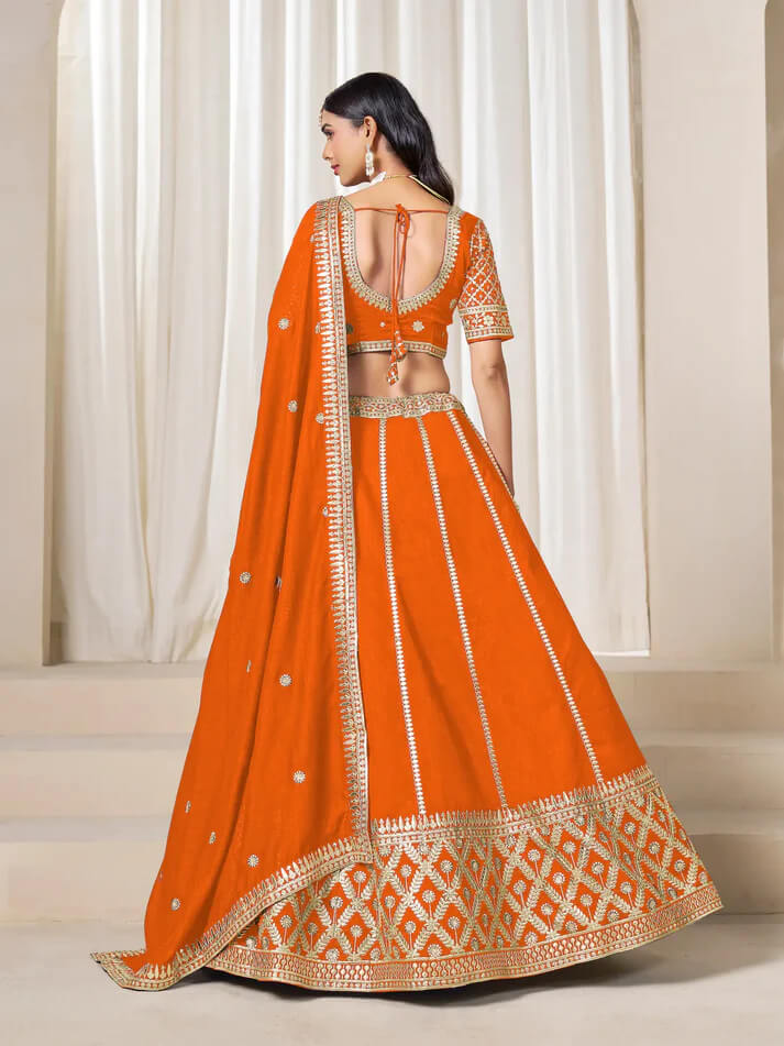 Orange Art Silk Embroidered Lehenga Choli