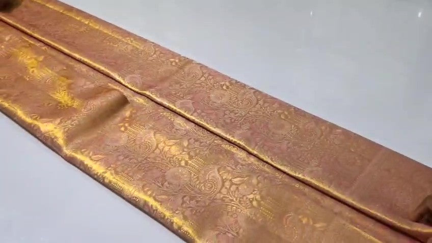 Peach Kanchipuram Handloom Tissue Brocade Silk Saree