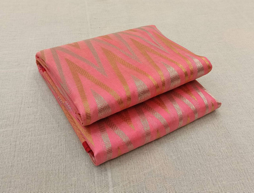 Peach Chanderi Handloom Pattu Silk Handwork Saree