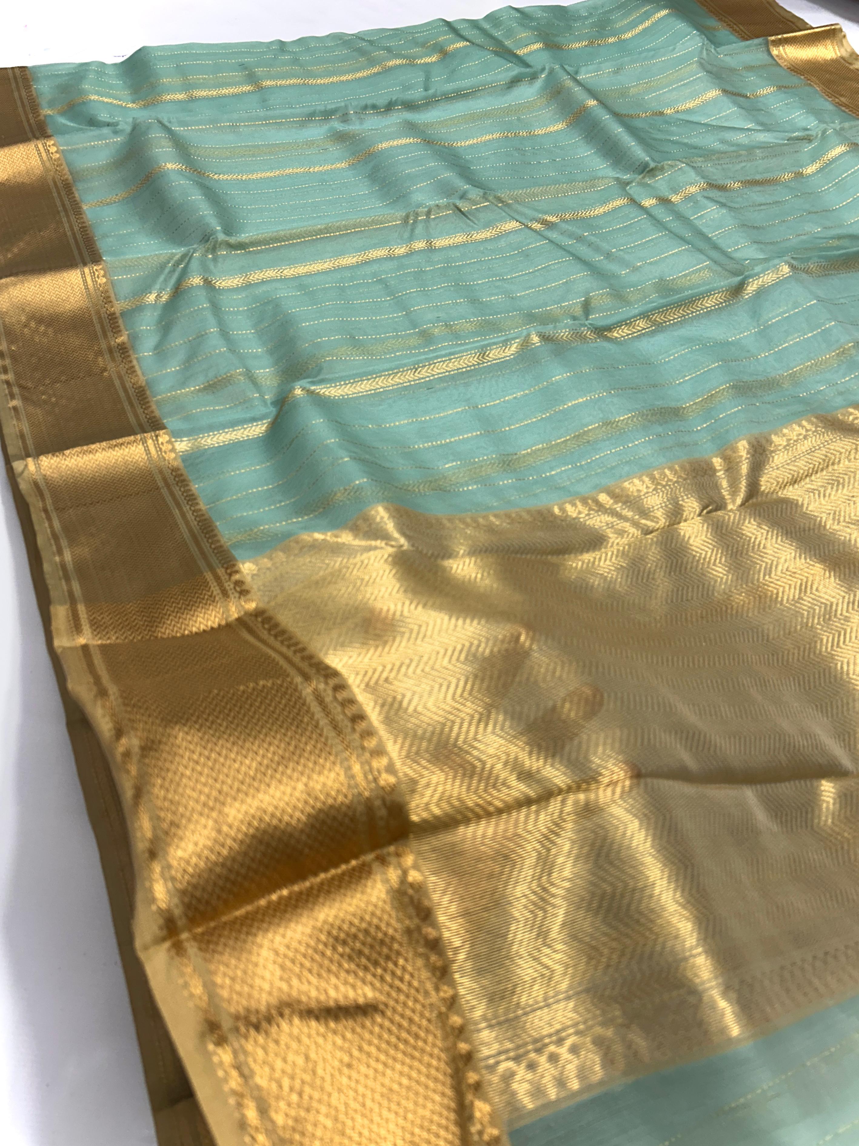 Pastel Green Chanderi Handloom Katan Silk Nakshi Saree