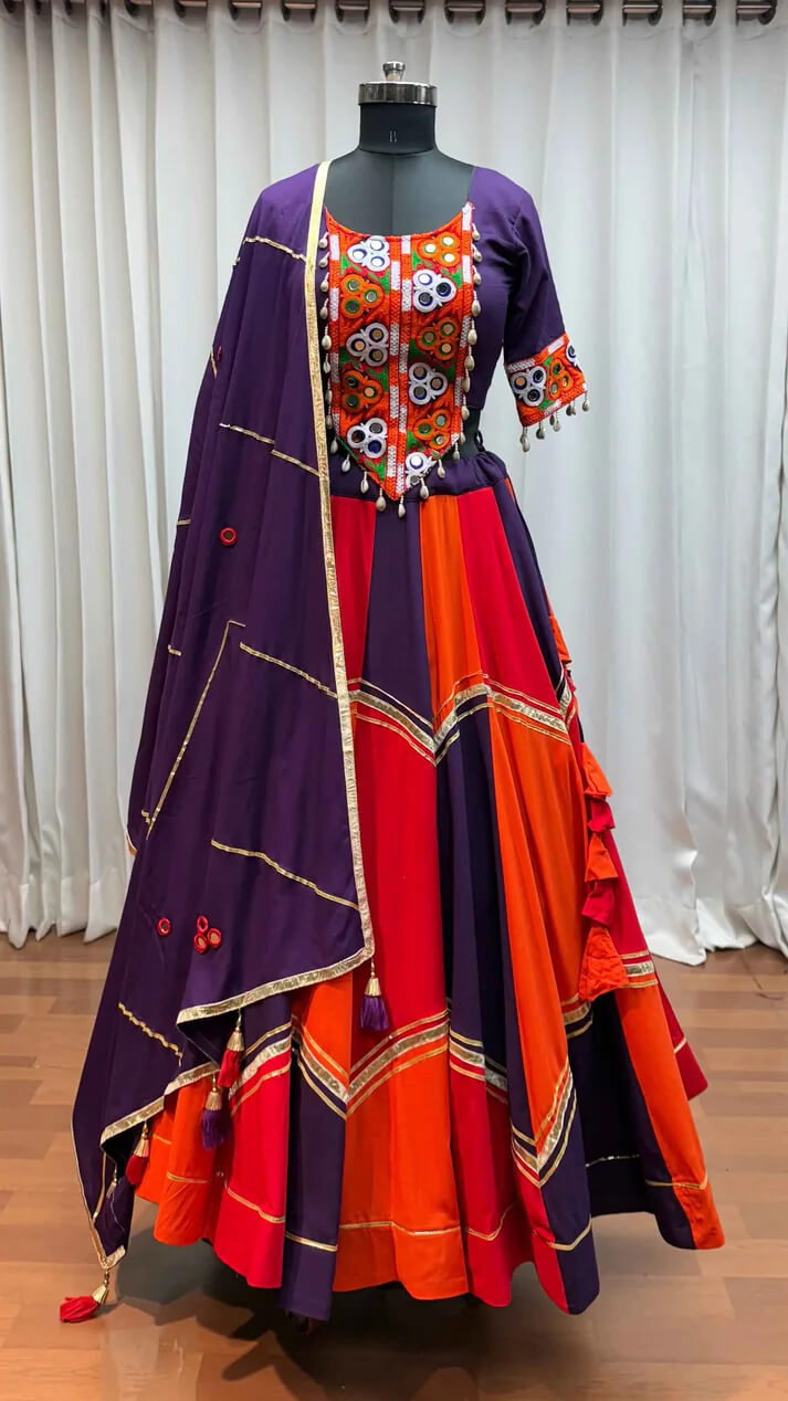 Purple Multi Color Lehenga Choli with Kutchi Mirror Work