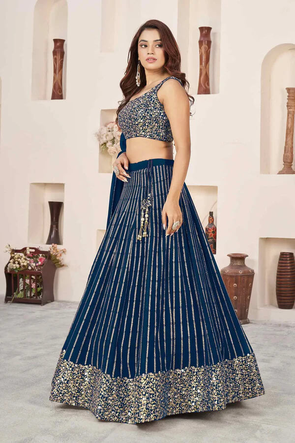 Prussian Blue Georgette Lehenga with Zari & Sequins Work