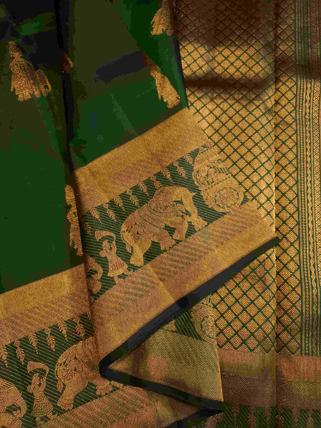 Green Kanchipuram Handloom 2G Gold Kalyana Pallakku Silk Saree