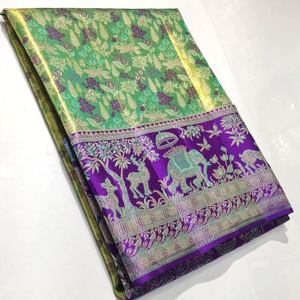 Green Kanchipuram Handloom Tissue Brocade 1G Gold Bridal Saree