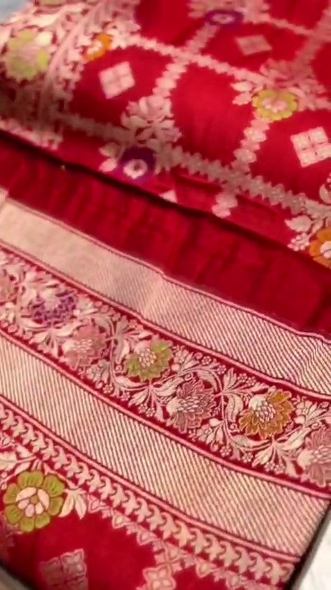 Rustic Red Banarasi Handloom Katan Silk Meenakari Saree