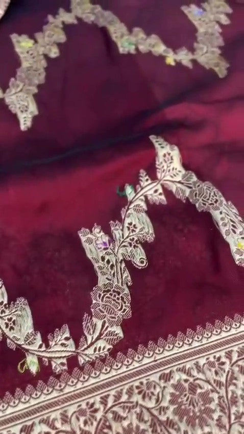 Maroon Banarasi Handloom Katan Silk Kaduwa Meenakari Saree