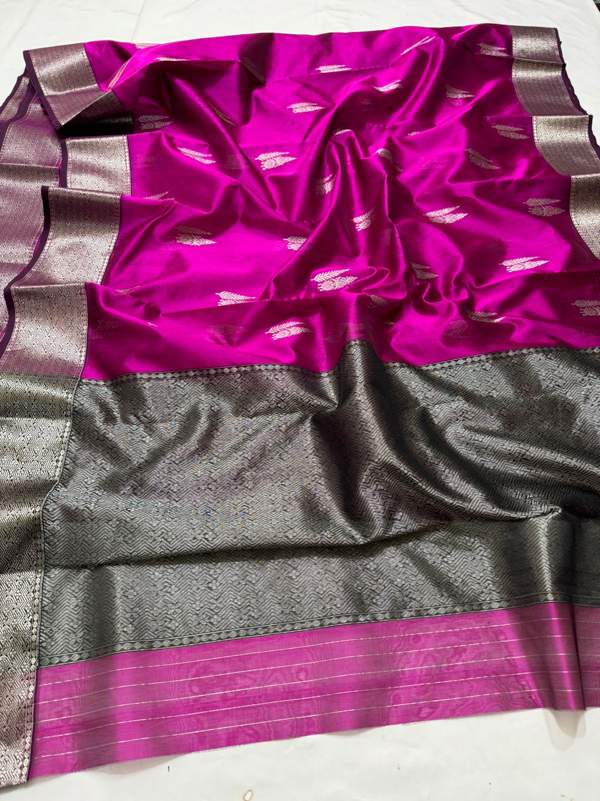 Rose Pink Chanderi Handloom Pattu Silk Nakshi Saree