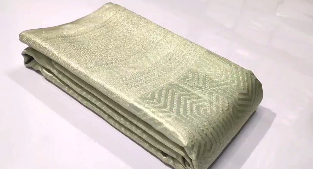 Pista Grøn Kanchipuram Håndvævet Tissue Brocade Silke Saree
