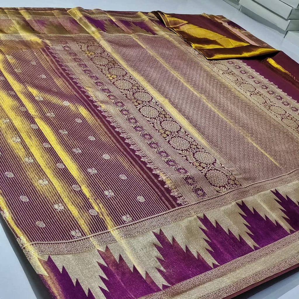 Magenta Kanchipuram Handloom Tissue Brocade Silk Meenakari Saree