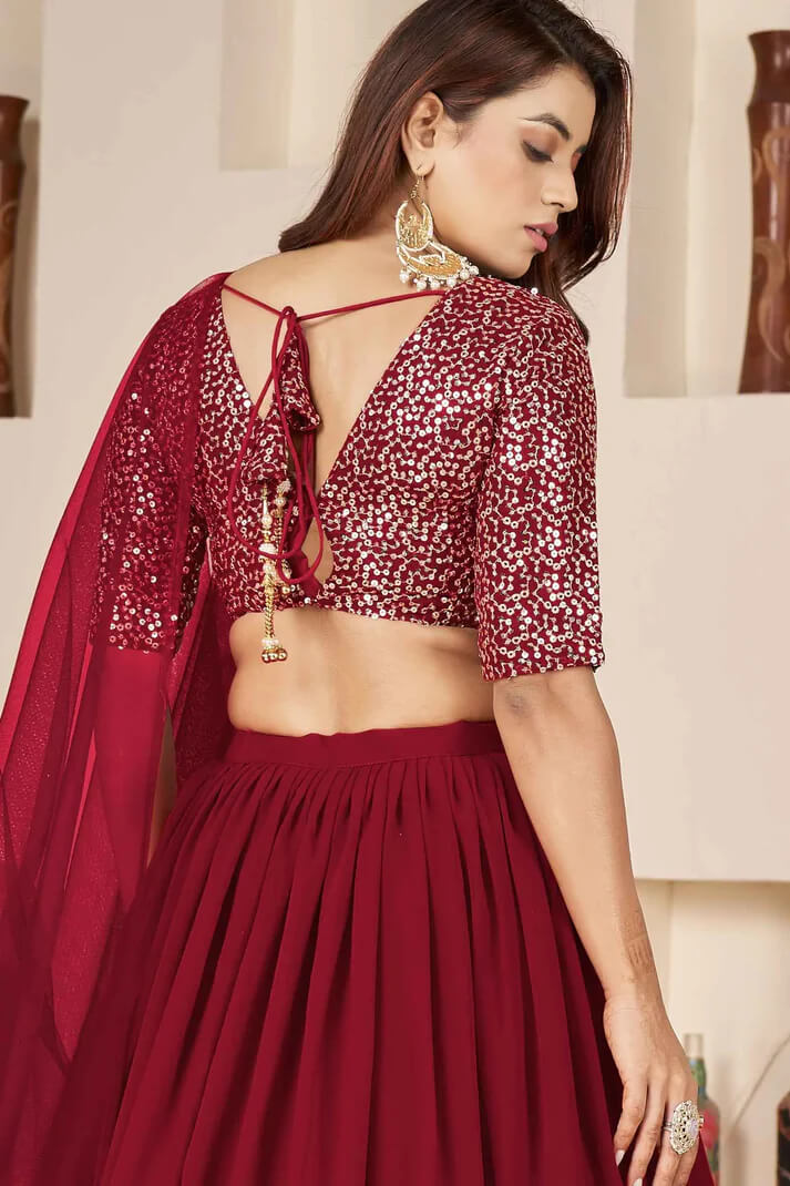 Red Designer Georgette Lehenga with Sequins & Zari