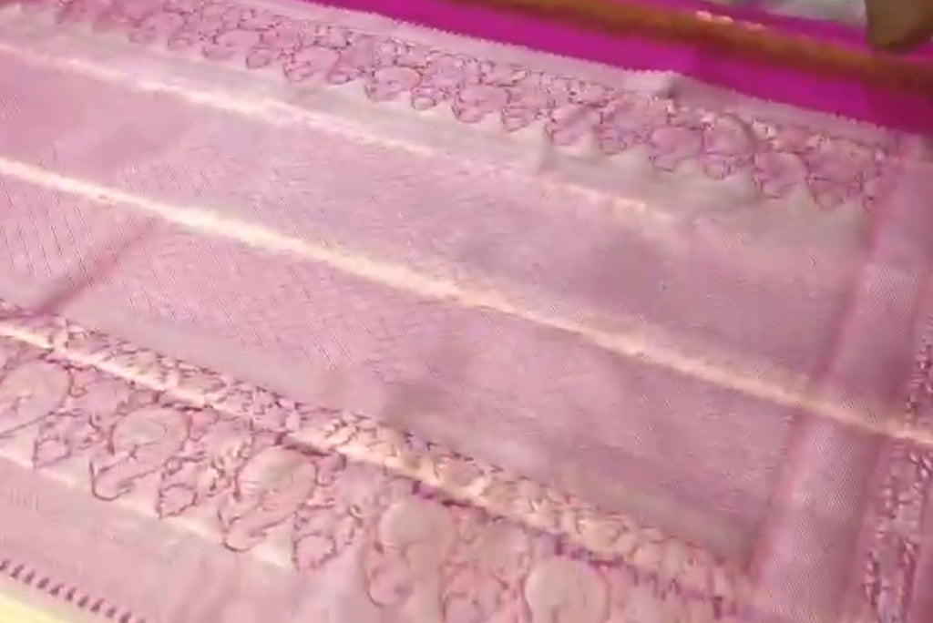 Gold and Hot Pink Kanchipuram Handloom Tissue Brocade Silk Saree