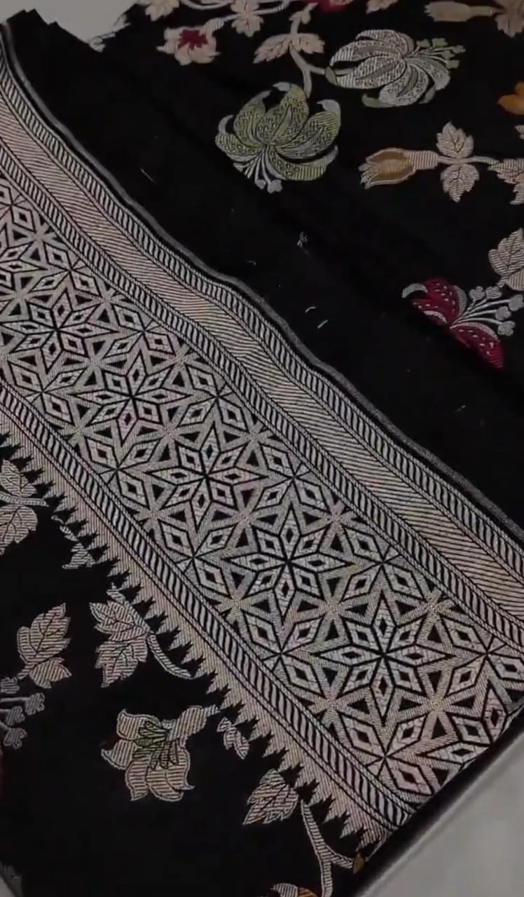 Black Banarasi Handloom Katan Silk Meenakari Saree