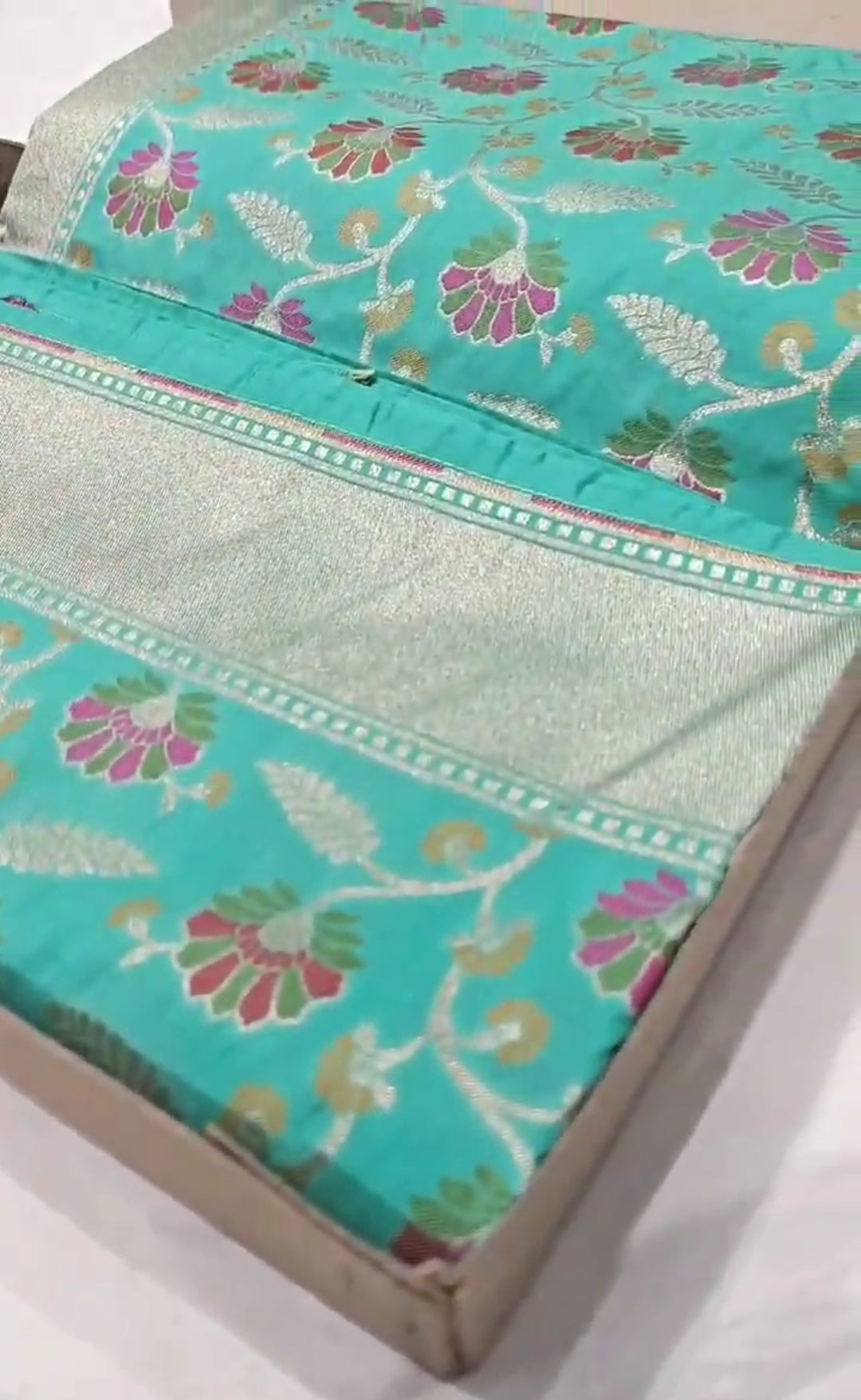 Sea Green Banarasi Soft Katan Silk Tilfi Meenakari Saree