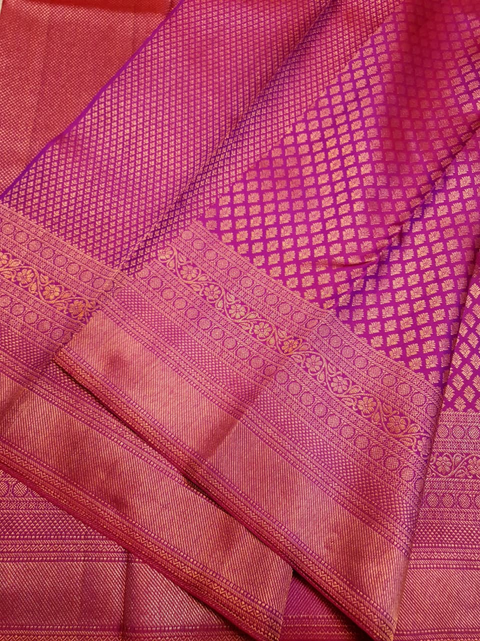 Hot Pink Kanchipuram Handloom 2G Gold Bridal Silk Saree