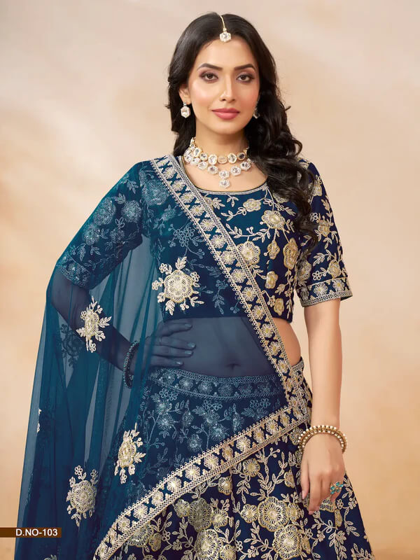 Party Wear Navy Blue Art Silk Lehenga Choli