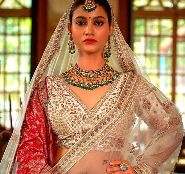 Beige Bridal Silk Lehenga with Heavy Embroidery Work