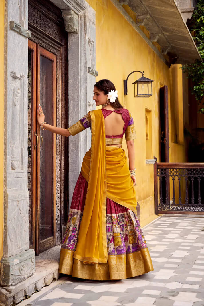 Red Chanderi Lehenga with Kalamkari & Zari Work