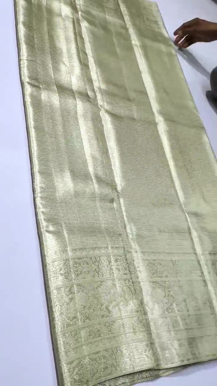 Ivory Kanchipuram Handloom Tissue Brocade Silk Saree