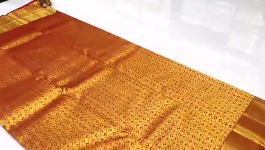Red Kanchipuram Handloom Tissue Brocade Silk Bridal Saree