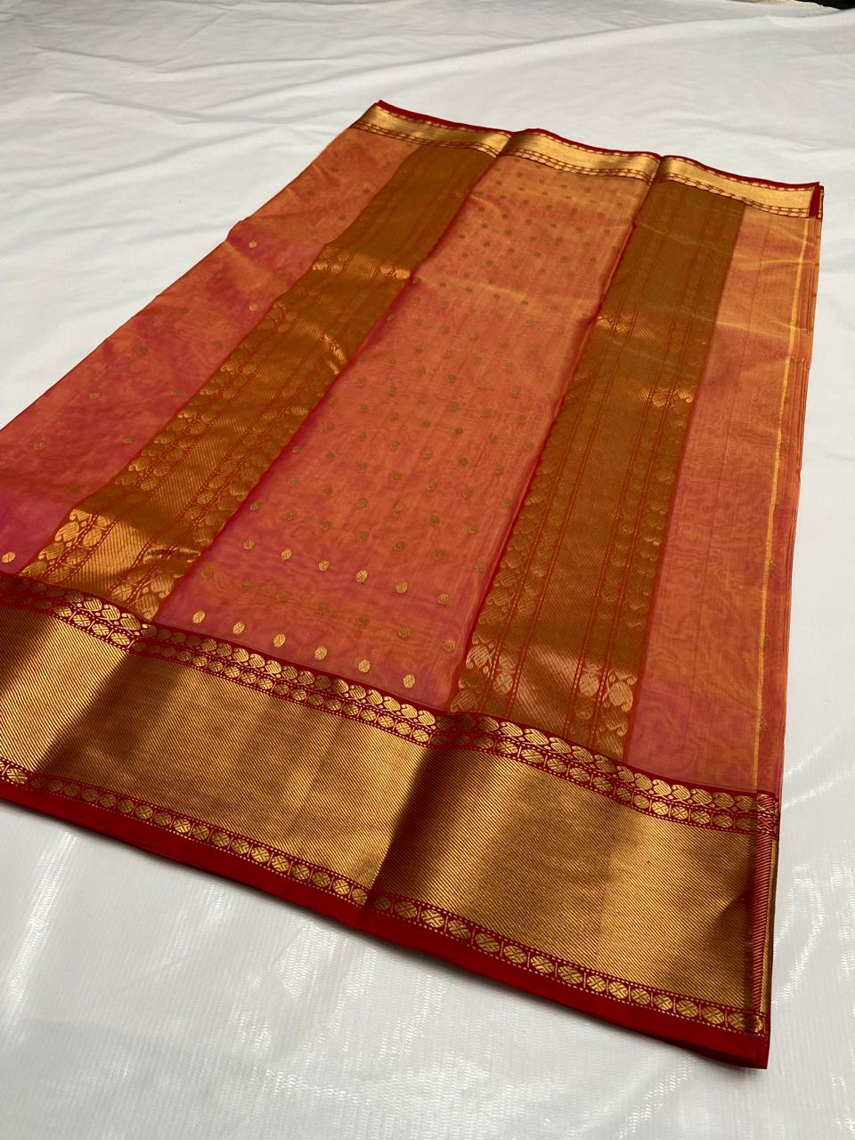 Chilly Red Chanderi Handloom Katan Silk Nakshi Saree