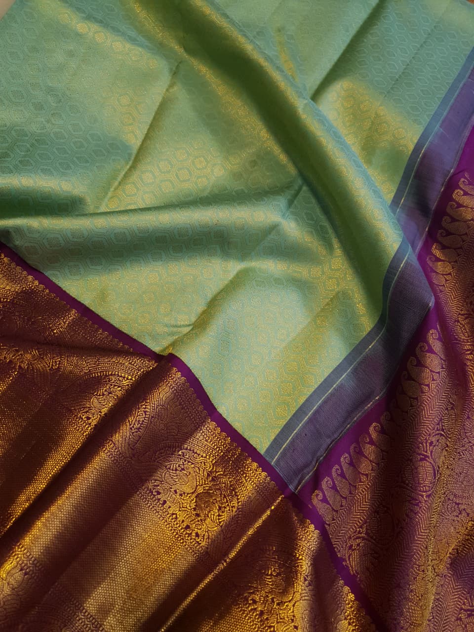 Pista Green Kanchipuram Handloom 2G Gold Pattu Silk Saree