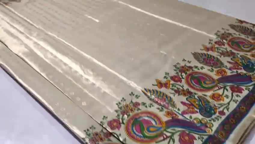 Off White Kanchipuram Handloom Kalamkari Tissue Silk Saree