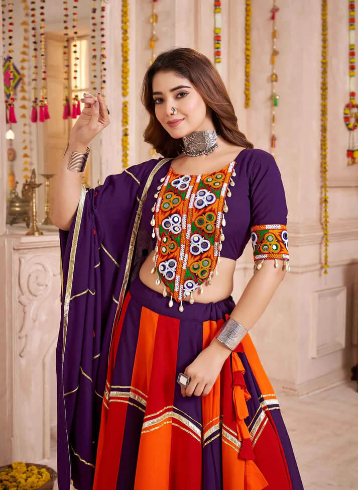 Purple Multi Color Lehenga Choli with Kutchi Mirror Work