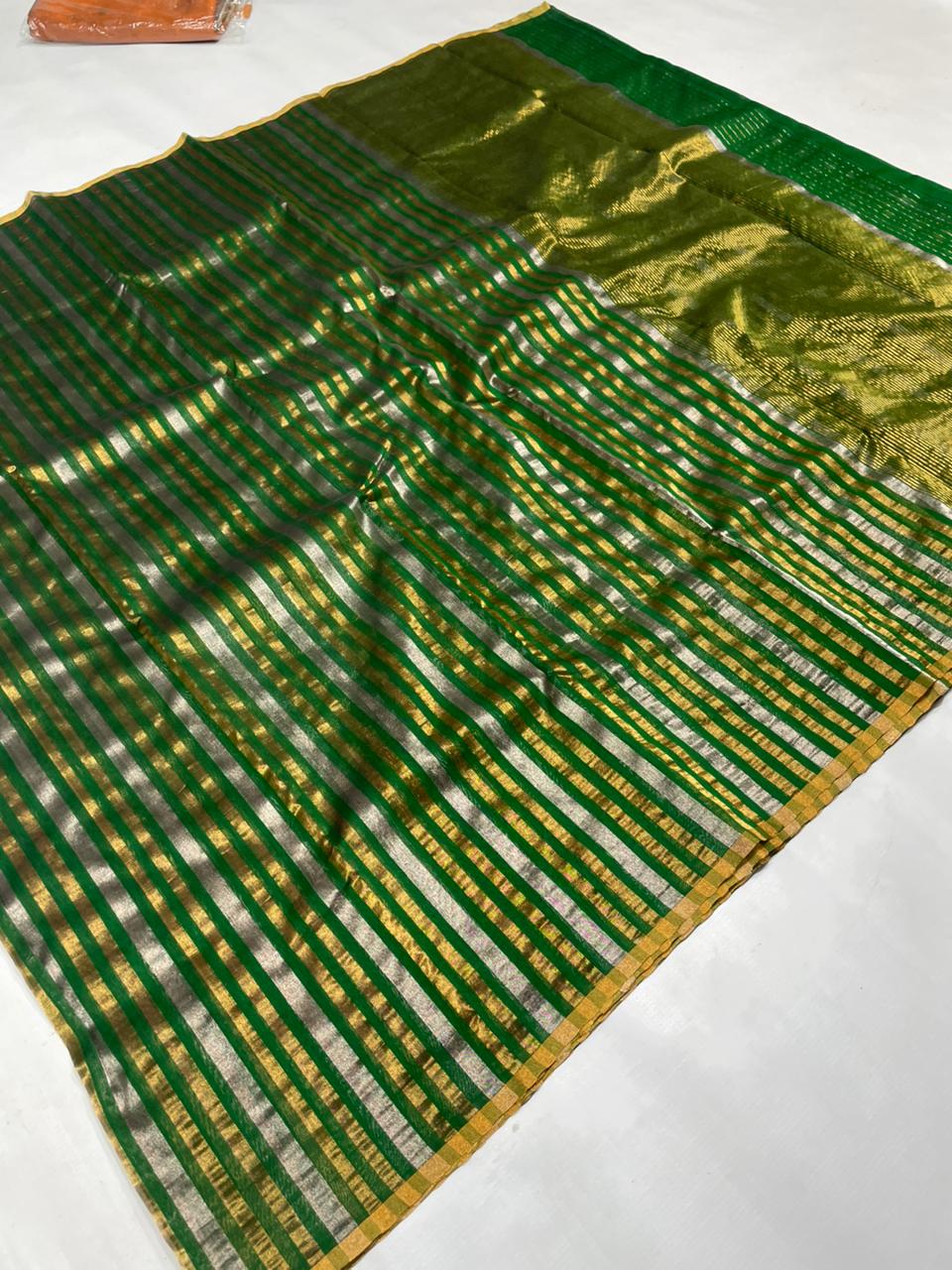 Green Chanderi Handloom Cotton Silk Saree