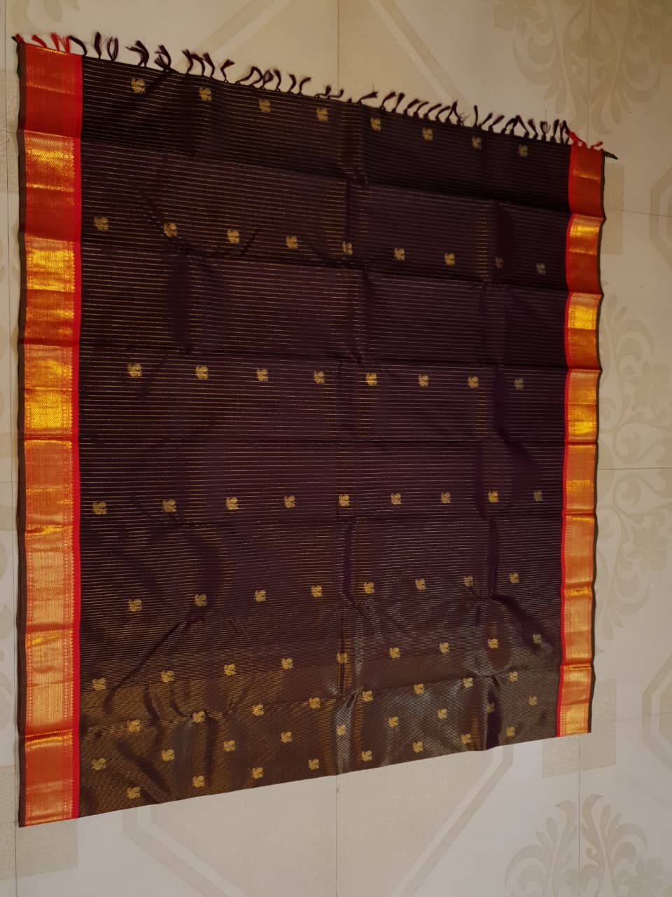 Wine Kanchipuram Handloom 3G Gold Vairaoosi Korvai Silk Saree
