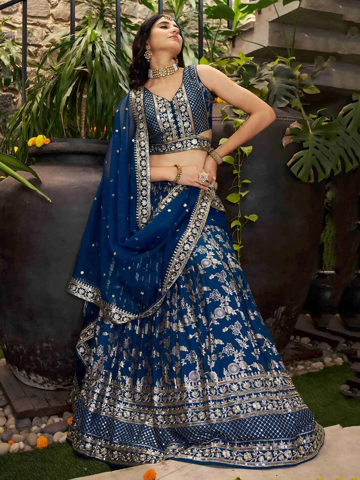 Dove Blue Jacquard Lehenga with Zari & Sequins Work
