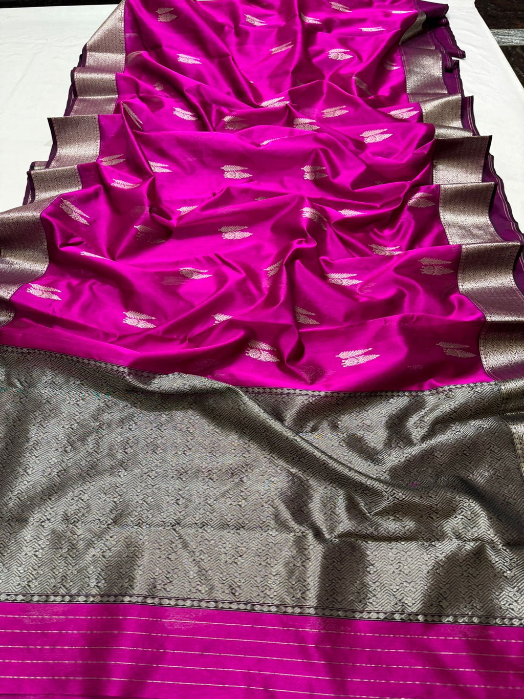Rose Pink Chanderi Handloom Pattu Silk Nakshi Saree