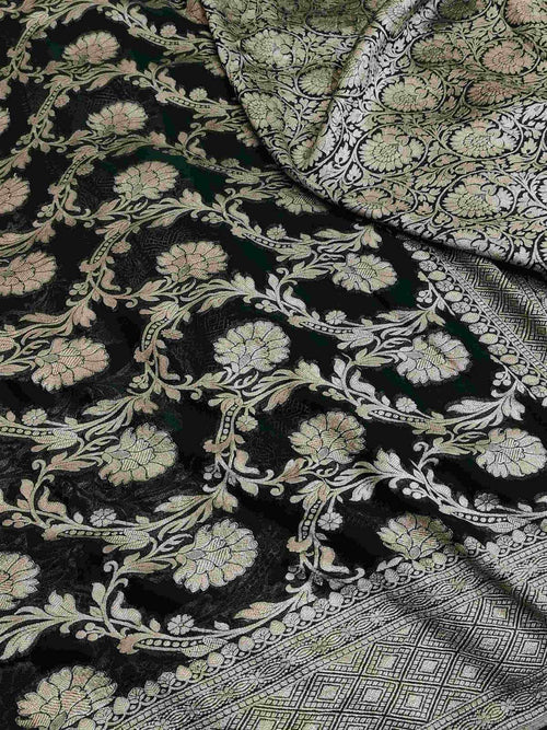 Black Banarasi Handloom Water Zari Georgette Silk Saree